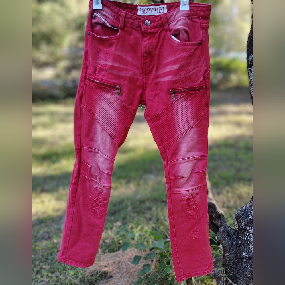Encrypted Red Denim Jeans size 18